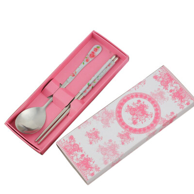 

2PcsSet Stainless Steel Outdoor Portable Spoon Chopsticks Dinnerware with Box