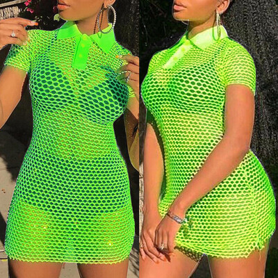 

Women Bathing Suit Mesh Bikini Blouse Swimwear Cover Up Casual Beach Sheer Dress