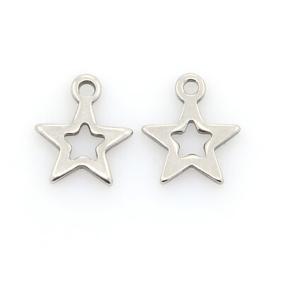 

304 Stainless Steel Charms Star Pendants Stainless Steel Color 10x9x1mm Hole 1mm