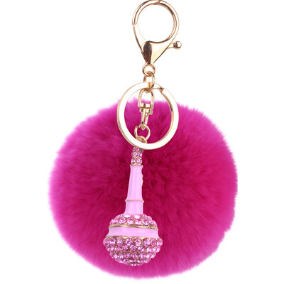 

Plush Rex Rabbit Hair Ball Alloy Keychain Bag Car Mobile Phone Accessories