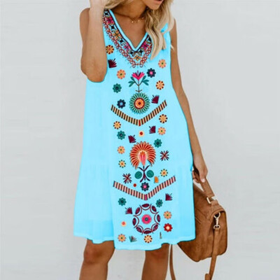 

Summer Womens Midi Dress Sleeveless Boho Beach Casual Floral Sundress
