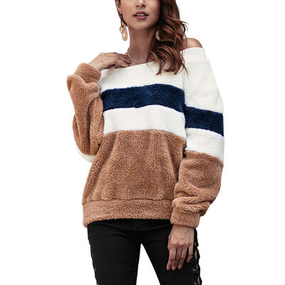 

Women Stripe Print Hoodies Round Neck Pullover Long Sleeve Casual Solid Color Loose Tops