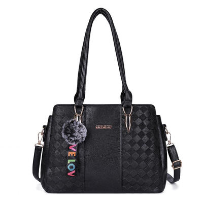 

Pompom Shoulder Handbags PU Leather Women Litchi Pattern Crossbody Bags
