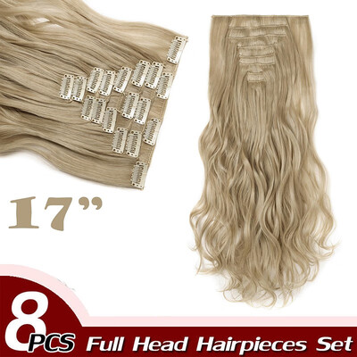 

Curly Full Head Clip Synthetic in Hair Extensions 8 Piece 18 Clips Hairpiece Long Wave for Women
