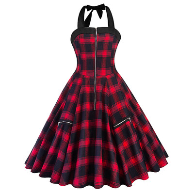 

Halter Neck Tartan Print Vintage Dress