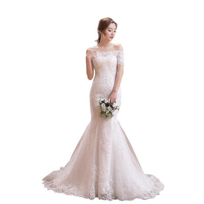 

Wedding Dress 2018 The Bride Short Sleeve Classic Lace Embroidery Elegant Boat Neck Luxury Court Train Mermaid Gown