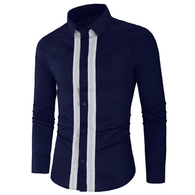 

Toponeto Fashion Mens Needle show Autumn Long Sleeve Casual Fit Buttons Round Top Blouse