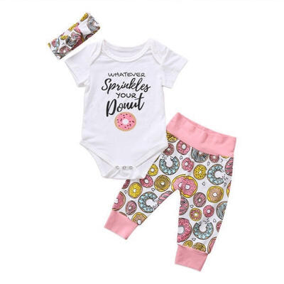 

3Pcs Newborn Infant Baby Girls Clothes Romper Playsuit Donuts Pants Outfits Set