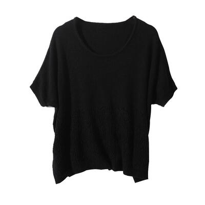 

Solid Color Knitted Tops Women O-neck Short Sleeve Hollow Tees T-shirts