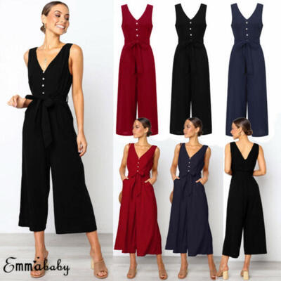 

Women spaghetti strap wide legs Bodycon Jumpsuit V-neck Romper Trousers Clubwear