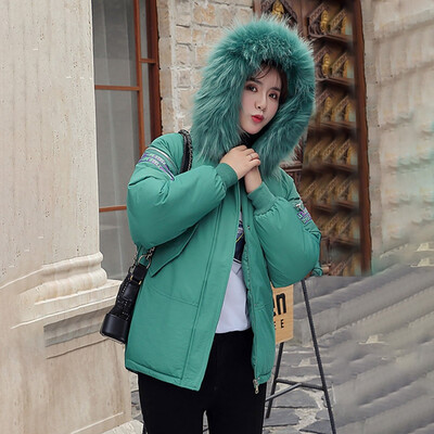 

Roseonmyhand Women Outerwear Long Sleeve Hooded Pockets Cotton-padded Letter LIFE STYLE Coat