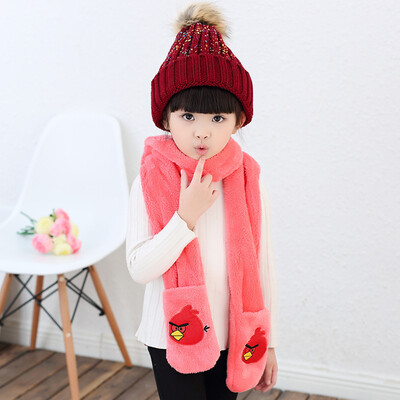 

Korean version of boys&girls thick warm cartoon plush large pocket embroidery scarf gloves winter cute bib