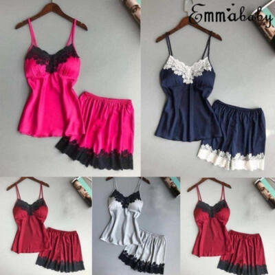 

Women Ladies Sexy Satin Lace Sleepwear Babydoll Lingerie Nightdress Pajamas