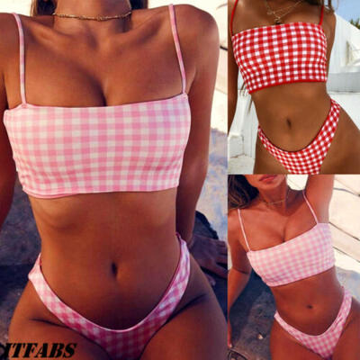 

Women High Waisted Bikini Set Strapless Bandeau Swimwear Swimsuit Bathing Suit