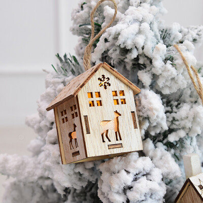 

Gobestart LED Light Wood House Cute Christmas Tree Ornaments Window Holiday Decoration