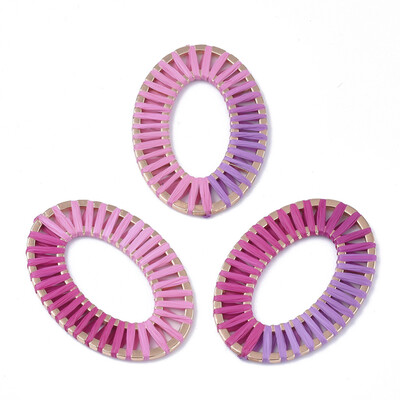 

Handmade Raffia Woven Linging Rings with Alloy Findings Oval Light Gold Colorful 49x345x25mm Inner Measure 29x155mm
