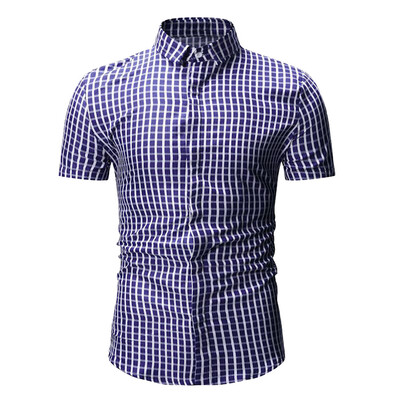 

Tailored Mens Summer New Simple Fashion Chequered Short-Sleeved Shirt Leisure Blouse Top
