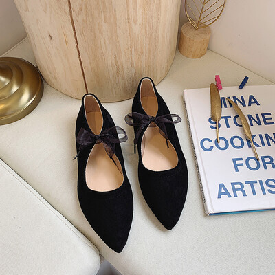 

Single Shoe Lady Xia Style Literature&Art Fangtou Shallow-mouthed Baitao Student Fairy Style Retro-ancient Soft Sister Japanes