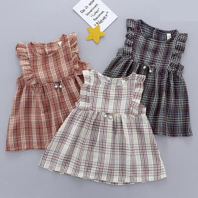 

Kids Baby Girl Summer Sleeveless Grid Dress Wedding Family Party Tutu Dresses