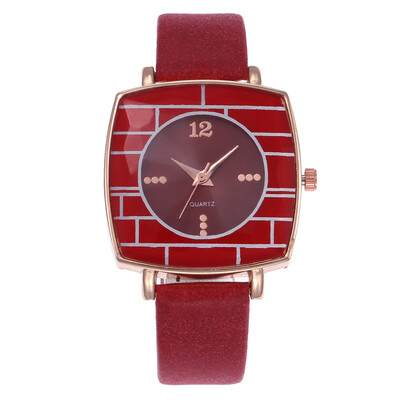 

High Quality Women Watch Striped Square Dial Fashion Ladies Quartz Wristwatch Digital Clock Simple Leather Strap Montre Femme