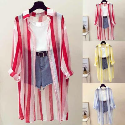 

UK Stock Women Striped Loose Casual Shirt Blouse Lady Summer Top T-Shirt Clothes