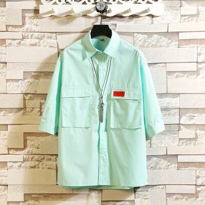 

Tailored Mens Casual Fashion Military Pure Color Pocket Three Quarter Sleeve Shirt Tops