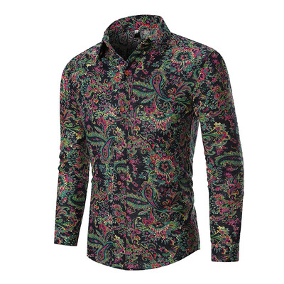 

Tailored Men Autumn Fashion Shirts Casual Printing Beach Shirts Long-Sleeve Top Blouse