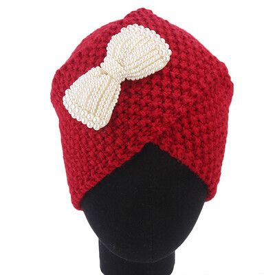 

Tailored Women Ladies Bow Winter Knitting Hat Turban Brim Hat Cap Pile Cap