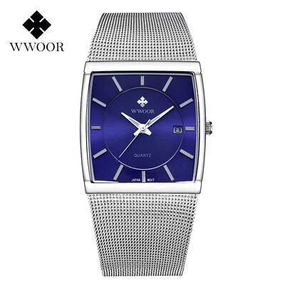 

WWOOR grip love mens watch square ultra-thin mesh with quartz calendar luminous waterproof mens watch