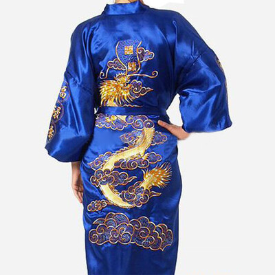 

Fashion Mens Satin Chinese Dragon Kimono Sleepwear Gown Bath Robe Nightwear