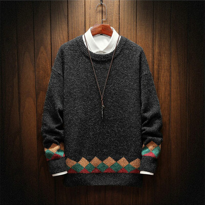 

Toponeto Mens Autumn Winter Casual Long Sleeve Solid Color Vintage Ethnic Sweaters Tops