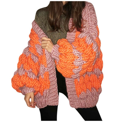 

Toponeto Women Casual Puff Sleeve Knit Cardigan Sweater Outerwear Loose Splice Coat