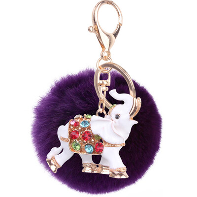 

Soft 8CM Rex Rabbit Hair Ball Diamond Alloy Elephant Keychain Lovers Bags Mobile Phone Accessories
