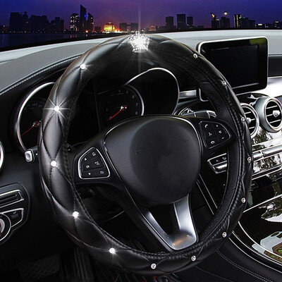 

38cm Luxury Crystal Rhinestone Crown Studded Rhinestone PU Leather Car Steering Wheel Cover Diamond Steering