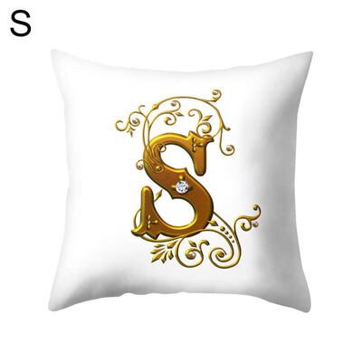 

26 Golden A to Z Alphabet Flower Soft Pillow Case Cushion Cover Home Sofa Decor
