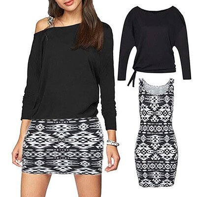

Toponeto 2PcsSet Fashion Women Long Sleeve Shirt Blouse And Short Dress Suit Sets