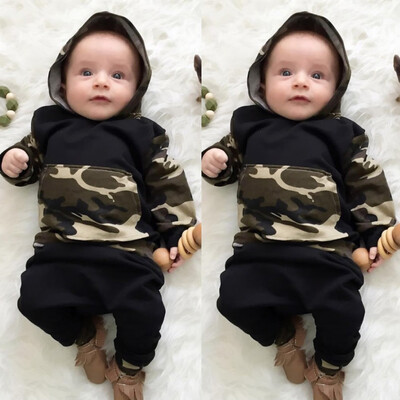 

2Pcs Toddler Infant Baby Boy Clothes Set Camouflage Hooded TopsPants Outfits