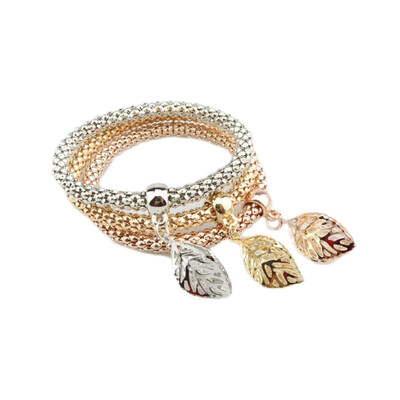 

New Hot Sale 3pcsset Women Stretch Corn Chain Diamond Key Pendant Bracelet Female Jewelry