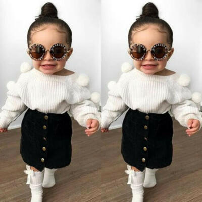 

2PCS Toddler Kids Baby Girls Cotton Knit Tops Mini Skirt Outfits Autumn Clothes