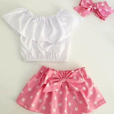 

UK Infant Baby Kid Girl Summer Outfit Clothes T-shirt & Skirt Headband 3PCS Set