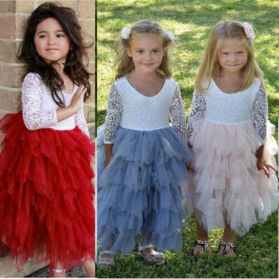 

Toddler Baby Girl Tutu Lace SunDress Flower Girl Long Sleeve Princess Dress