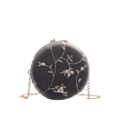 

Mini Round Shoulder Bags For Women Designer Embroidery Flower Handbag Ladies Small Messenger Bag Clutch YJ
