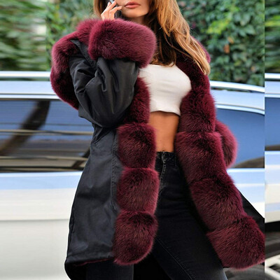 

Roseonmyhand Womens Faux Fur Winter Jacket Parka Hooded Coat Fishtail Long Sleeves Overcoat