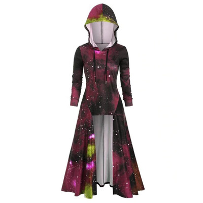 

Tailored Fashion Womens Plus SizeLong Sleeve Hooded Spiral Tie Print High Blouse Topa