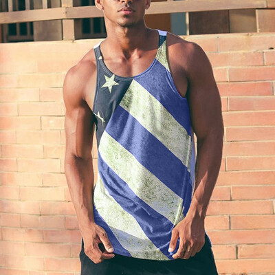 

Toponeto Men Sleeveless O-Neck Summer American Flag Printed Tank Tops Casual Shirt