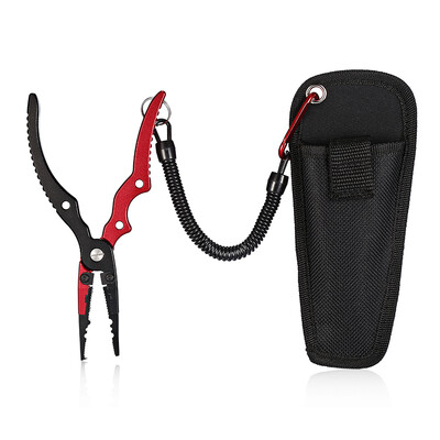 

Aluminum Alloy Fishing Pliers Split Ring Cutter with Sheath&Retractable Tether Combo