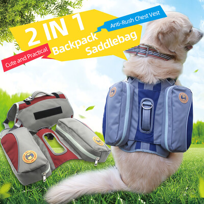 

Dog Travel Backpack Saddlebag Anti-Rush Chest Strap Detachable  Size Bag for Large Dogs Pets Travelling Hiking