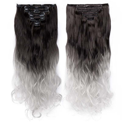 

Full Head Clip Synthetic in Hair Extensions 8 Piece 18 Clips Hairpiece Long Wave Curly Straight for Women