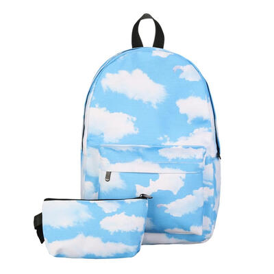 

2pcs Women Canvas Preppy Chic Printed Backpack School Bag Clutch Bag