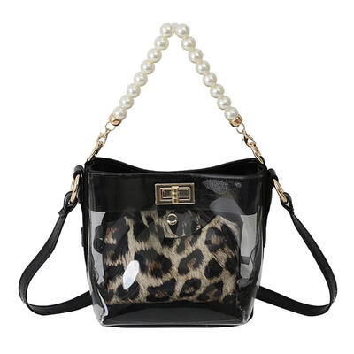 

2pcsset Vintage Leopard Print Clutch Clear Women Leather Shoulder Handbags